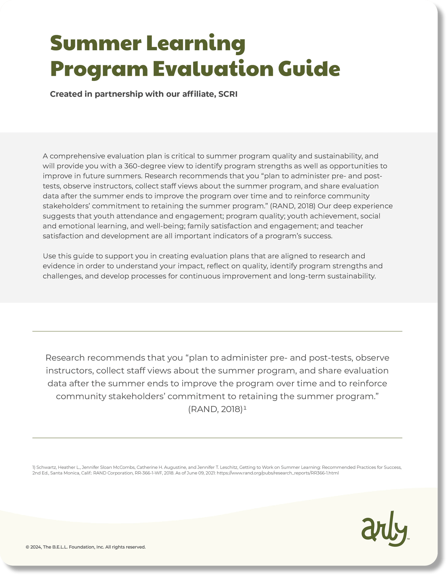 Summer Learning Program Eval Guide Cover drop shadow