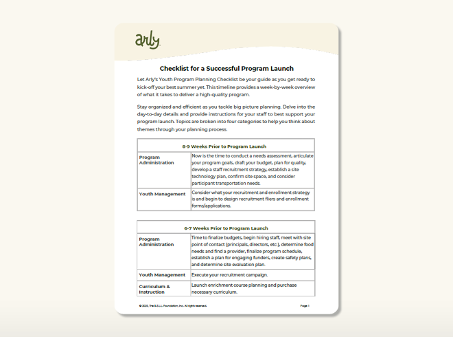 Checklist for a Successful Program Launch - Youth Program Planning
