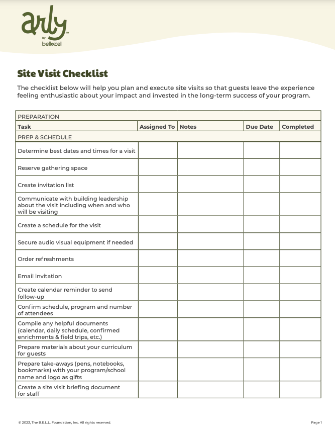 site visit checklist